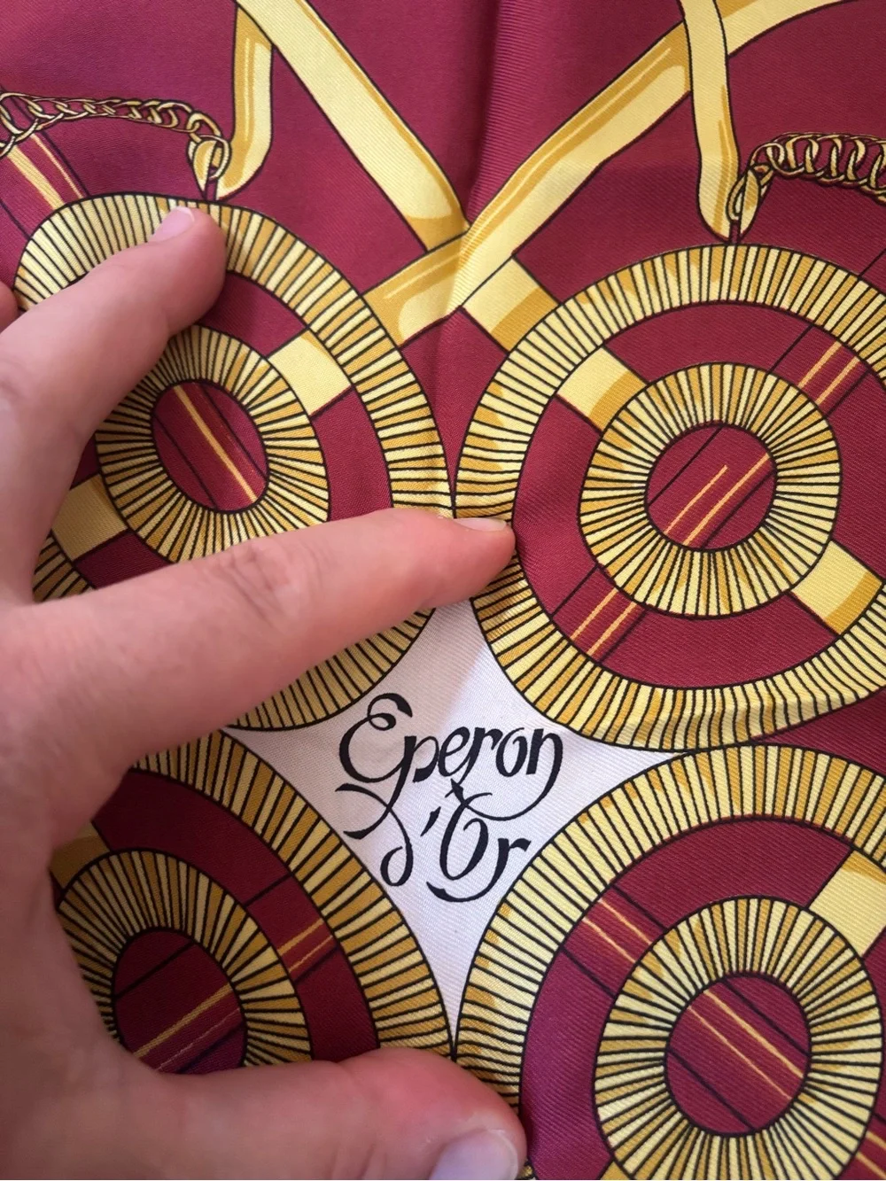 Hermes Silk Scarf in Burgundy, White and GoldAuthentic HERMES Scarf 